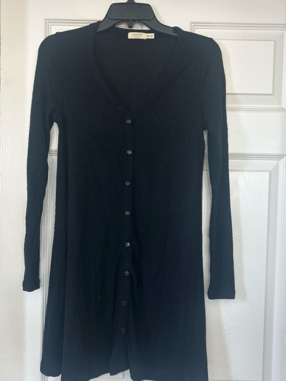 Black Ribbed Button-Front sweater dress